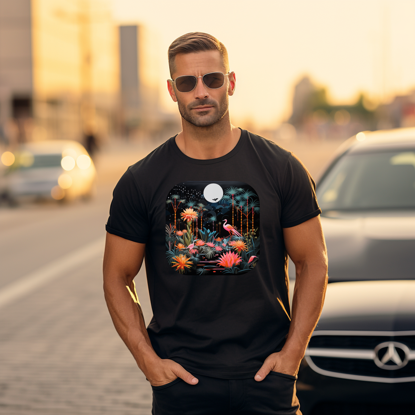 Vyriški marškinėliai "Night Paradise" su gamtos tematikos dizainu, atvaizduojančiu gyvūnų įvairovę ir ryškias spalvas. Skirti tvirtiems vyrams, mėgstantiems kokybiškai leisti laisvalaikį. Designedbyme.lt marškinėliai, dovanu idejos moterims, užrašai ant marškinėlių, spauda ant marskineliu, Vyriški marškinėliai, Visi produktai