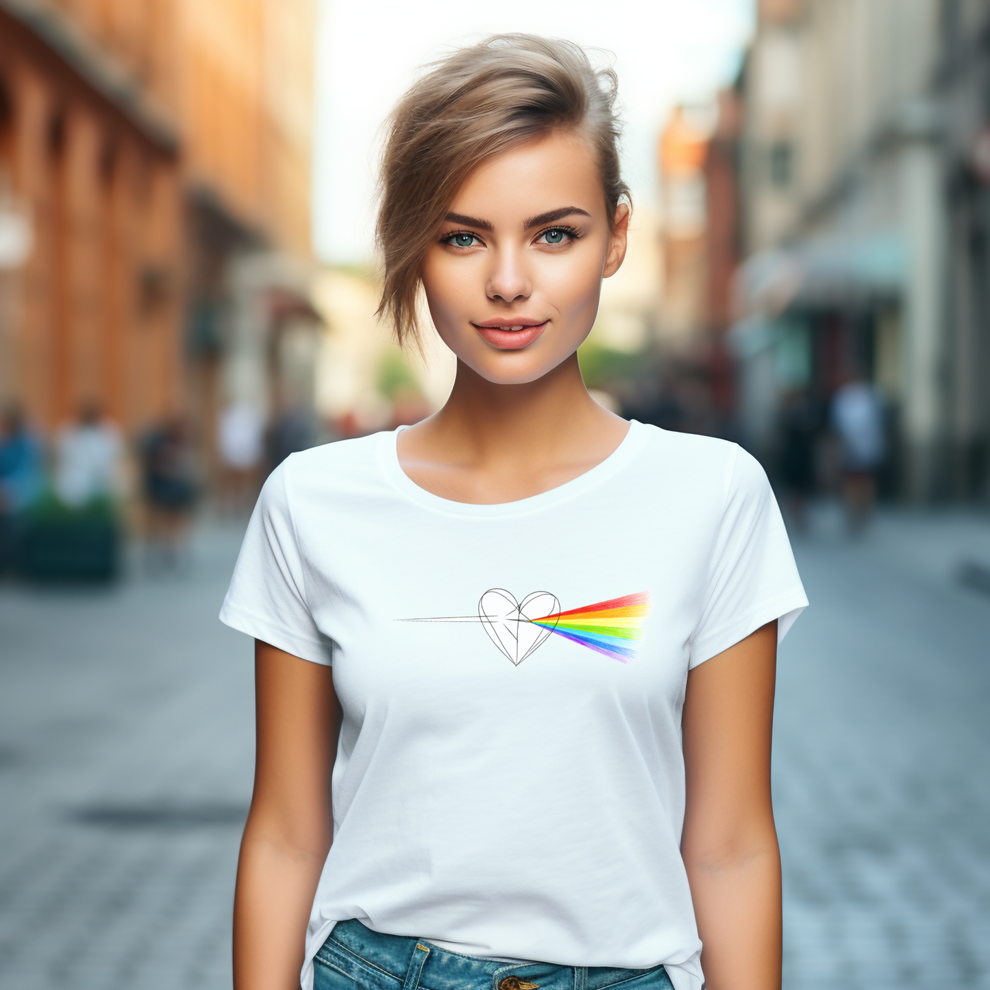 Moteriški marškinėliai “Širdies spindulys" (Juoda/Balta)