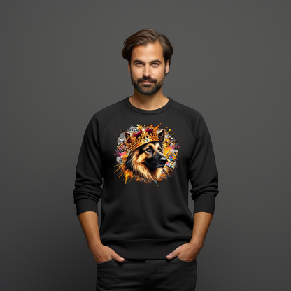 Modernus juodas džemperis su ryškiu šuns su karūna atvaizdu. Unikalus dizainas gyvūnų mylėtojams. Patogus ir stilingas drabužis kasdienai. Designedbyme.lt kokybė ir originalumas. Vyriški džemperiai,Perkamiausi džemperiai, Naujausi dizainai