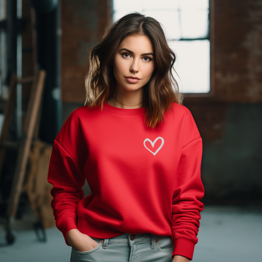 Moteriškas džemperis "Heart Spray" – raudonas, su originaliu purkštuvo širdies simboliu, subtilus ir stilingas pasirinkimas.