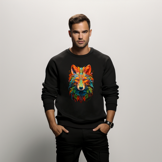 Stilingas vyriškas džemperis "Modern Wolf" su ryškiu, spalvingu vilko atvaizdu. Unikalus dizainas atspindi drąsą ir išskirtinumą. Puikus pasirinkimas moderniam vyrui. Designedbyme.lt kolekcija. Vyriškas džemperis "Modern Wolf", Vyriški džemperiai, BESTSELLER'iai, Naujausi dizainai, Kalėdinių džemperių kolekcija