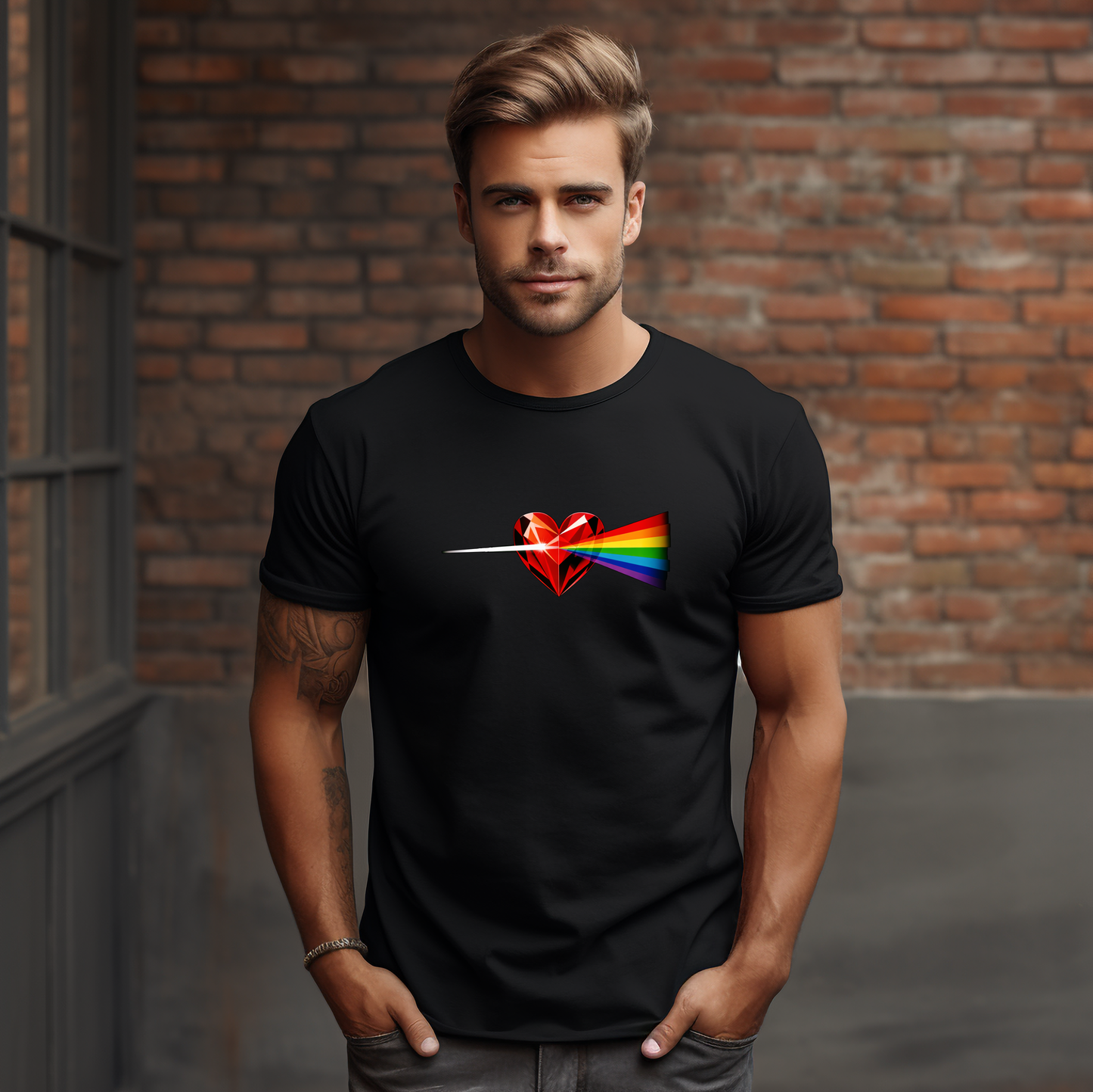 Vyriški marškinėliai “Širdies spindulys" (Juoda/Balta)