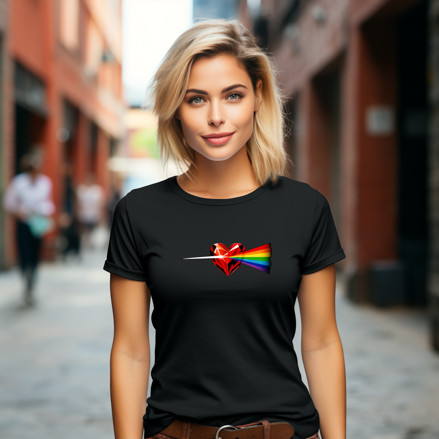 Moteriški marškinėliai “Širdies spindulys" (Juoda/Balta)