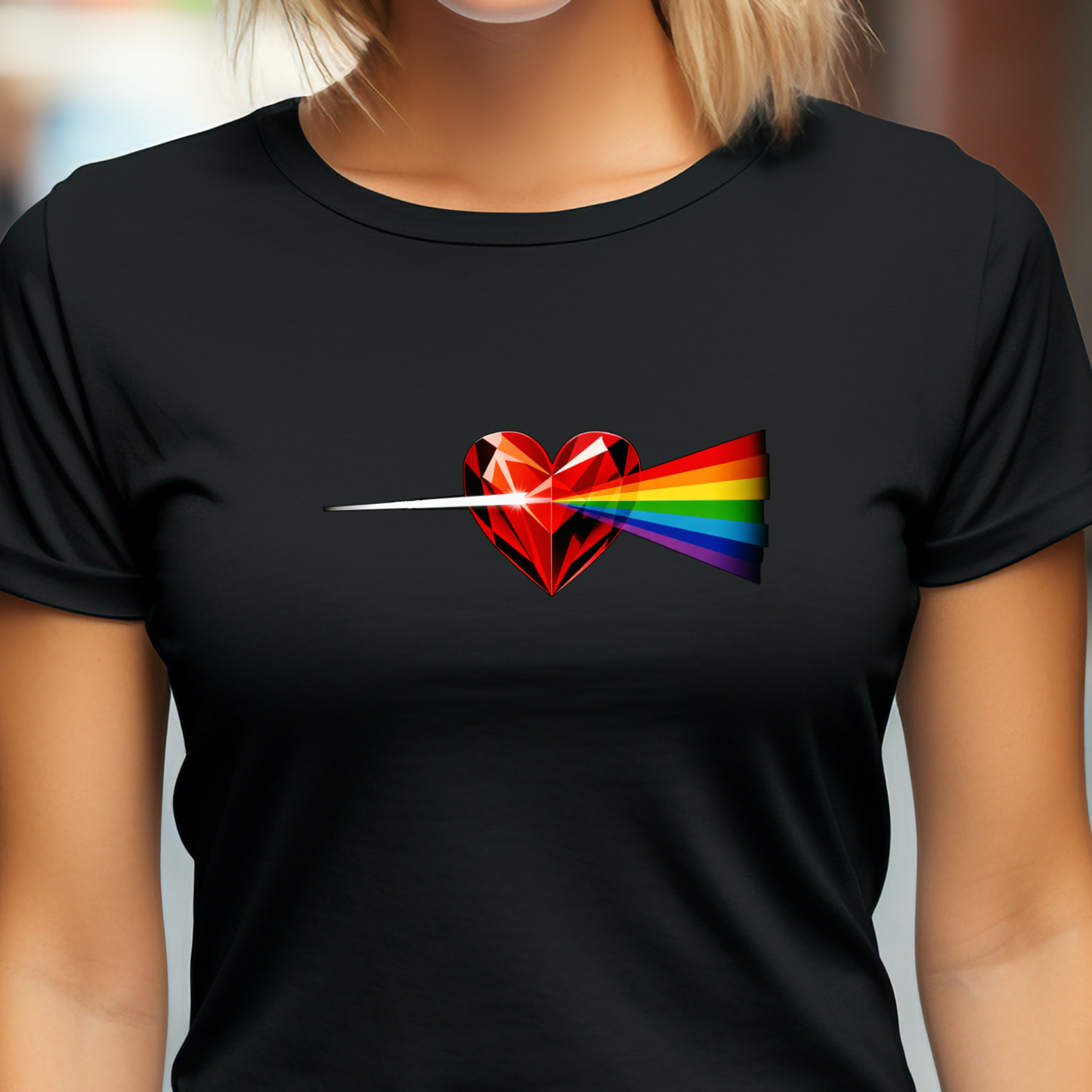 Moteriški marškinėliai “Širdies spindulys" (Juoda/Balta)