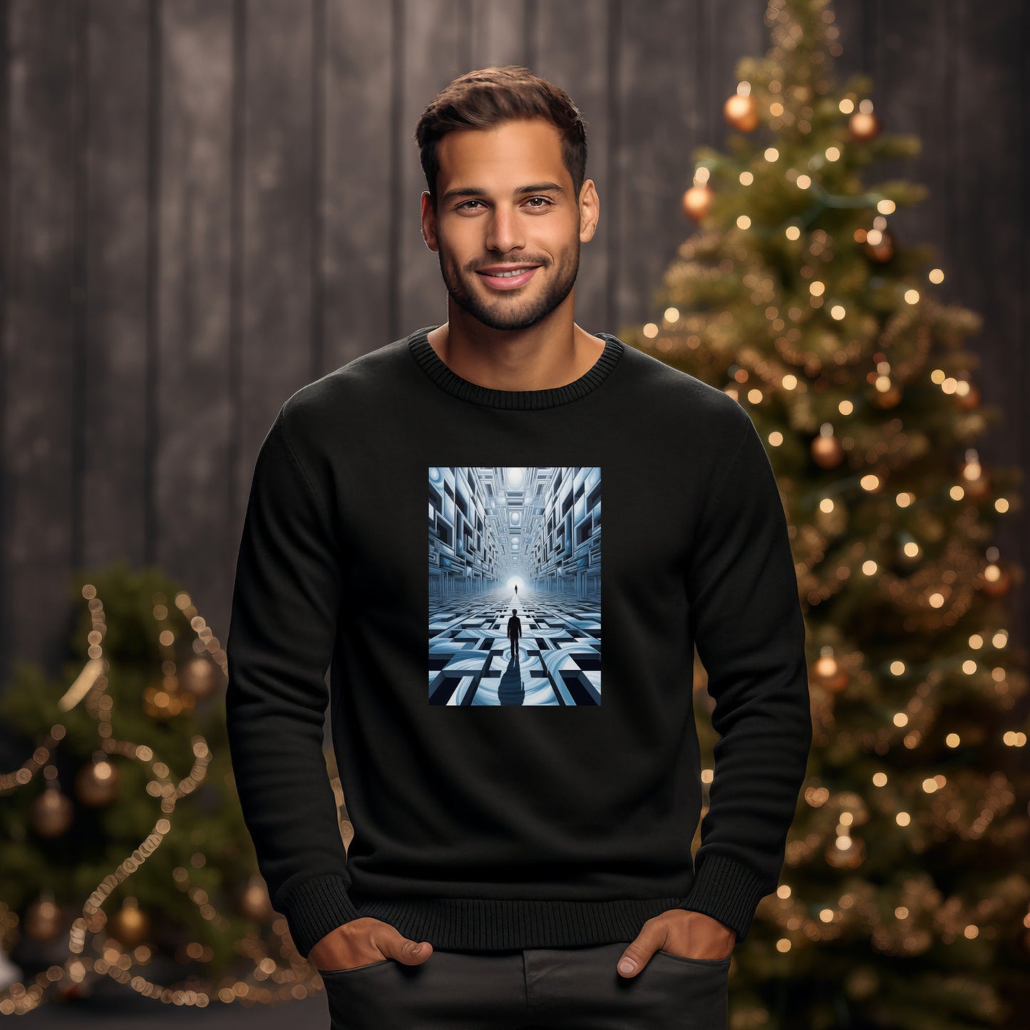 Stilingas juodas džemperis su unikaliu "Alien Walk" kosminiu printu, puikiai tinkantis moderniam įvaizdžiui. Šiltas ir patogus drabužis, idealus žiemos sezonui. Designedbyme.lt kolekcijos dalis, atskleidžianti originalų stilių. Vyriški džemperiai, Naujausi dizainai