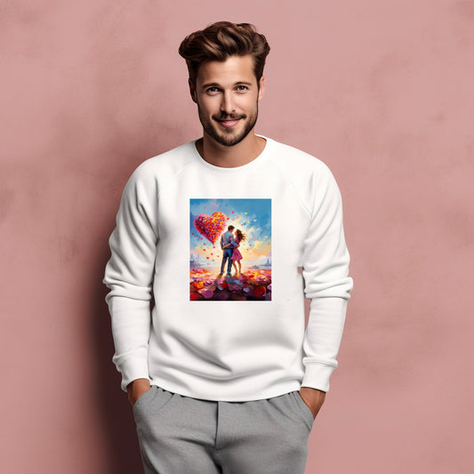 Stilingas baltas džemperis su romantiška spauda "Love in the City". Unikalus dizainas atspindi meilę mieste. Puiki dovana Valentine's dienai ar tiesiog jausmingam stiliui išreikšti. Designedbyme.lt kokybė., Vyriški džemperiai, Valentino dienos kolekcija , Naujausi dizainai