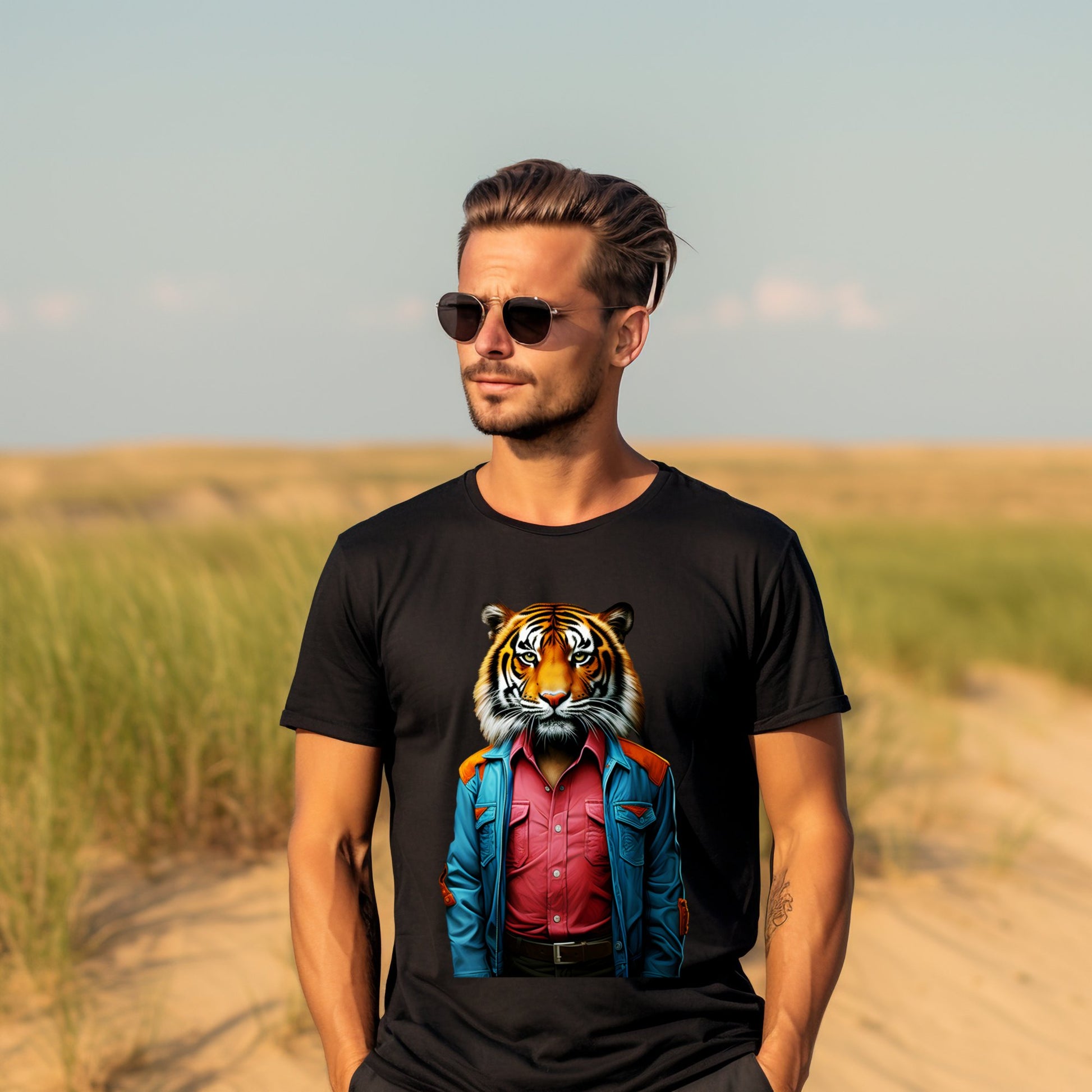 Vyriški marškinėliai “Modern Tiger” su išskirtiniu modernaus tigro atvaizdu, puikiai tinkančiu šiuolaikiškam ir drąsiam stiliui. Designed By Me marškinėliai su spauda, gimtadienio dovanos vyrams, praktiskos dovanos moterims, dovanos internetu, dzemperiai su spauda, Vyriški marškinėliai, Naujausi dizainai