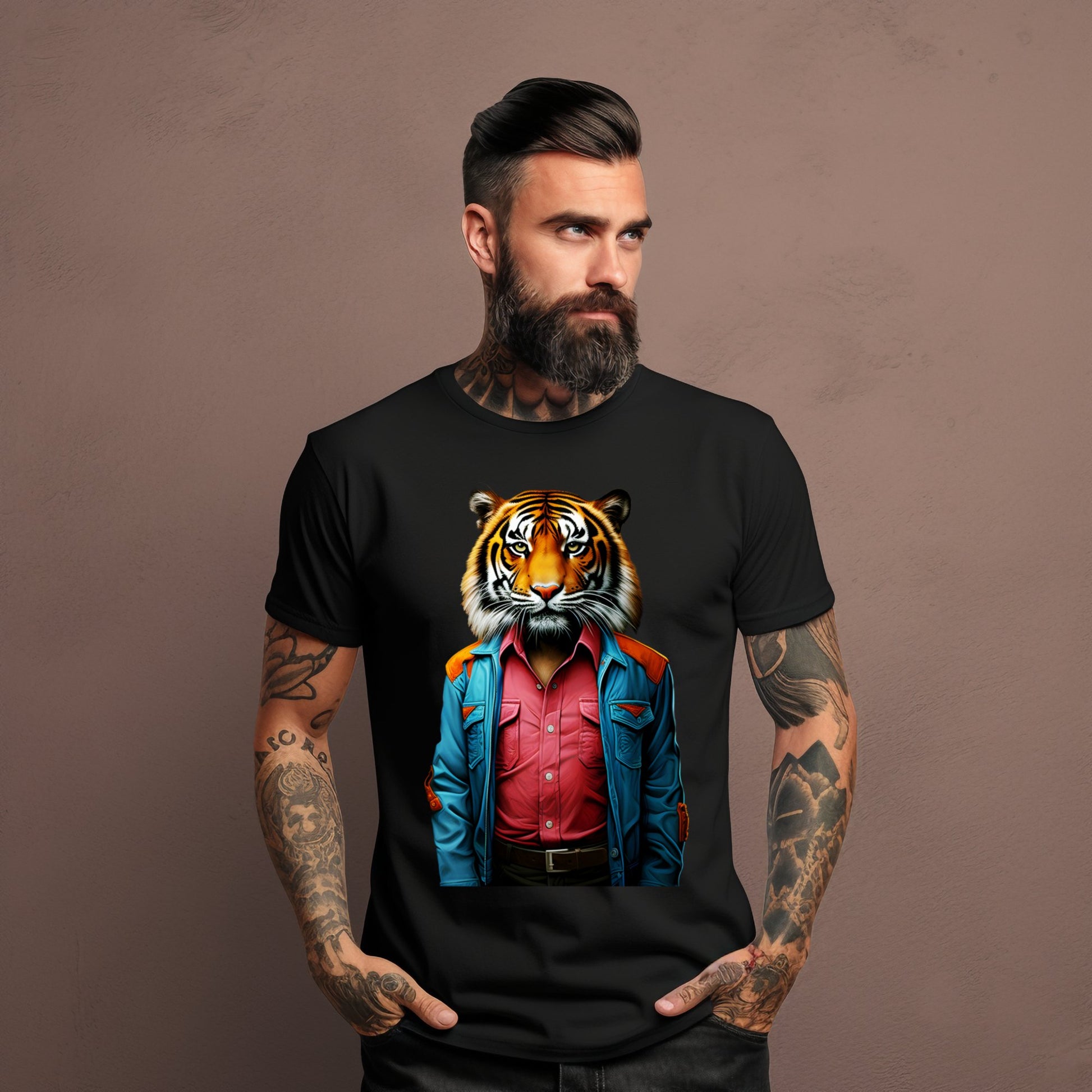 Vyriški marškinėliai “Modern Tiger” iš Designedbyme.lt su modernios meninės interpretacijos tigru, puikiai tinkančiu kaip gimtadienio dovanos vyrams, marškinėliai su spauda, vyriskos maikutės, vyriški marškiniai, Vyriški marškinėliai, Naujausi dizainai