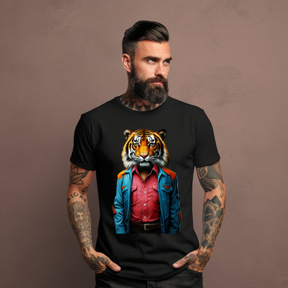Vyriški marškinėliai “Modern Tiger” iš Designedbyme.lt su modernios meninės interpretacijos tigru, puikiai tinkančiu kaip gimtadienio dovanos vyrams, marškinėliai su spauda, vyriskos maikutės, vyriški marškiniai, Vyriški marškinėliai, Naujausi dizainai