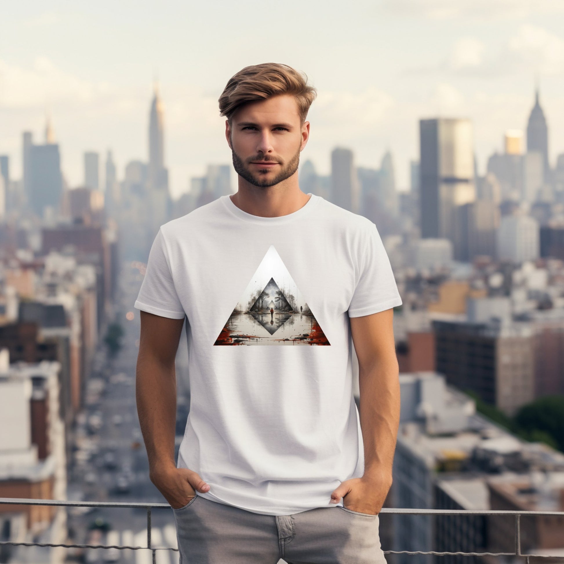 Vyriški marškinėliai „Mystic Pyramid“ su mistiniu dizainu ir geometrinėmis detalėmis, Designedbyme.lt, designedbyme, Designed By Me, dovanos internetu, maikutės vyrams, vyriskos maikes, vyriskos maikutės, užrašai ant marškinėlių, spauda ant marskineliu, gimtadienio dovana draugei